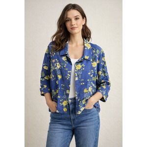 Emma James Blue Floral Linen Blend Blazer sz 12 Womens